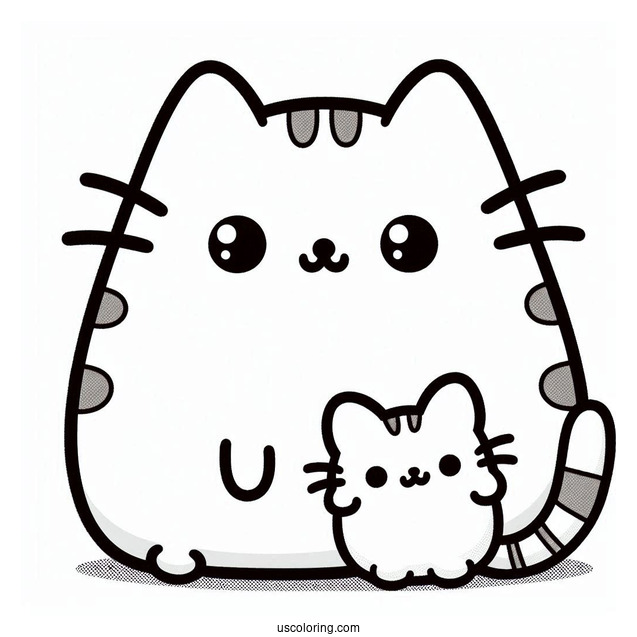 Cute Pusheen With Teddy Coloring Page