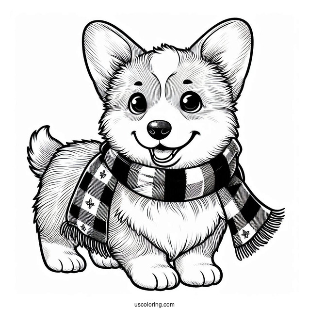 Simple Corgi Coloring Page With Checkered Scarf