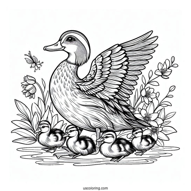 Blue-winged Teal Duck With Ducklings