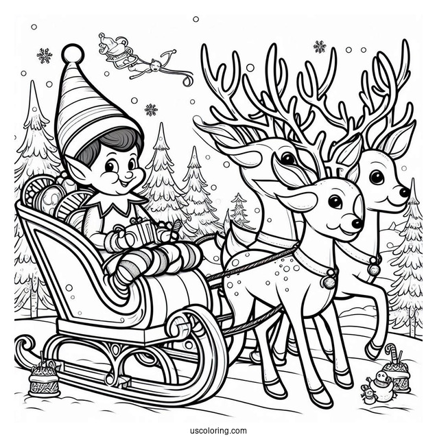 Elf On The Shelf With Reindeer And Sleigh