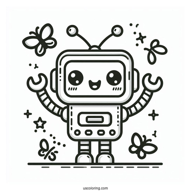 Kawaii Robot With Antenna Coloring Sheet For Kids