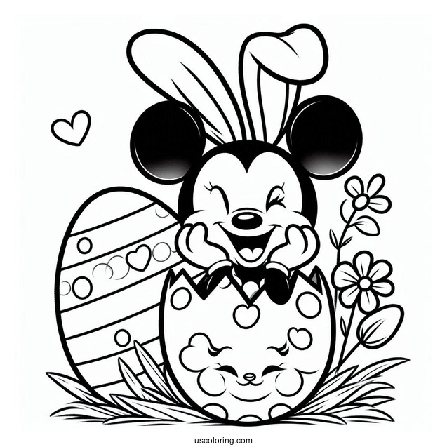 Mickey Mouse With Bunny Ears Popping Out Of Easter Egg