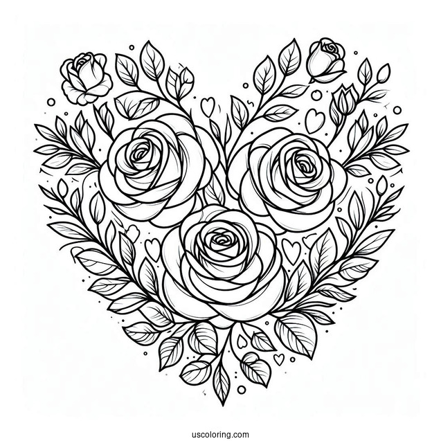 Love Heart Shape With Roses To Color
