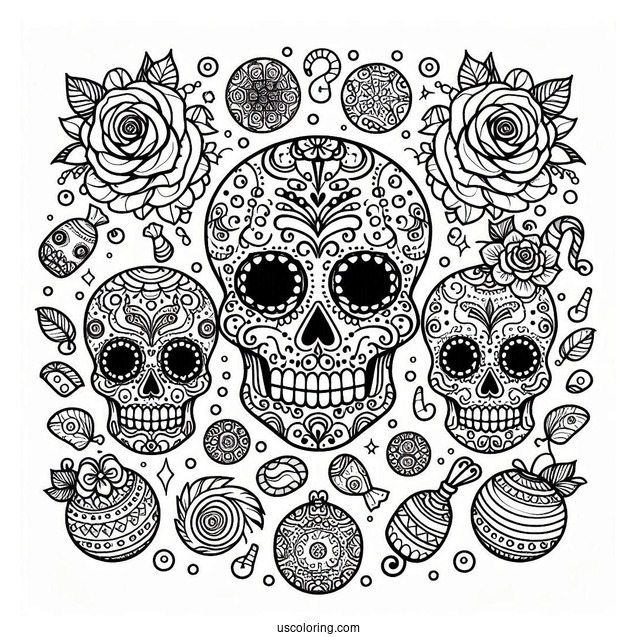 Intricate Sugar Skulls Coloring Page Design With Circles