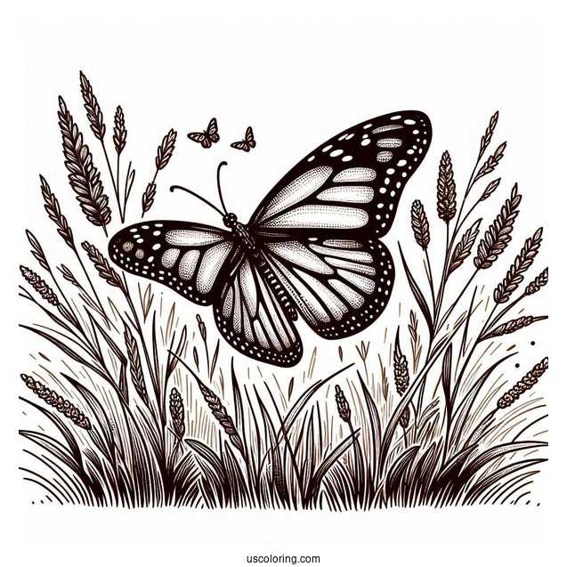 Monarch Butterfly Hovering On Grass