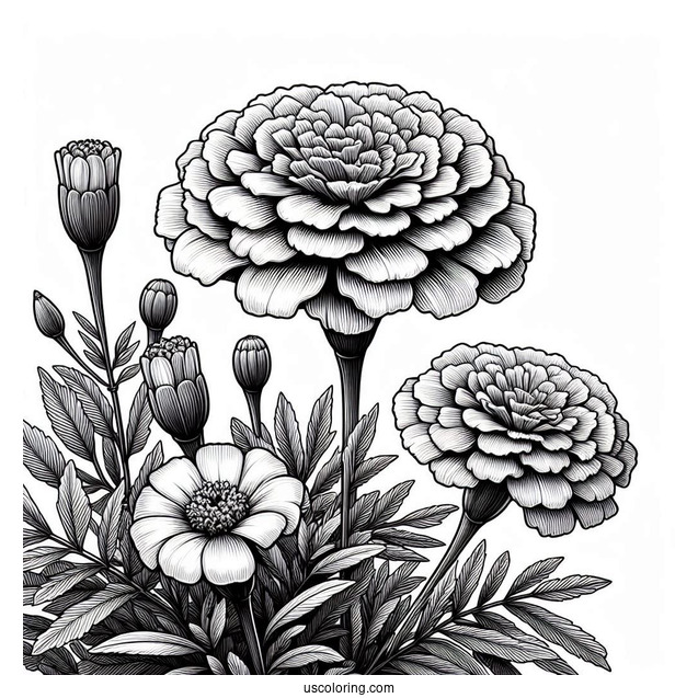 Flower Coloring Pages Of Realistic Pot Marigolds