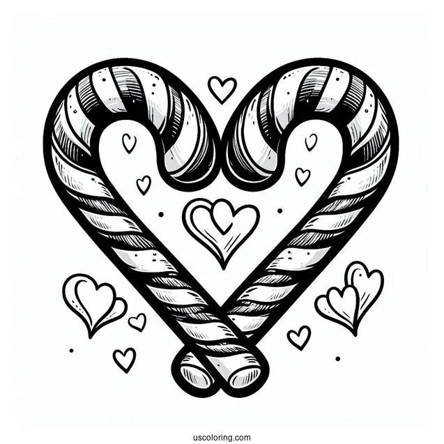 Two Candy Cane Coloring Page Forming A Love Heart