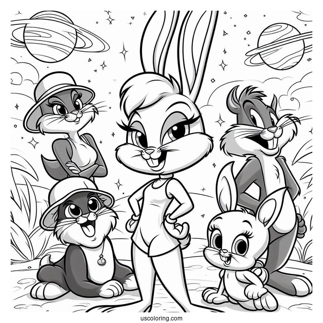 Space Jam Tune Squad Lola Bunny, Bugs Bunny, Tweety, Sylvester, And Tasmanian Devil