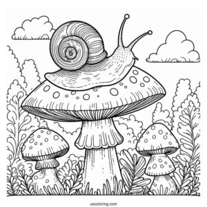 Snail Crawling On Top Of A Mushroom Coloring Page For Preschoolers