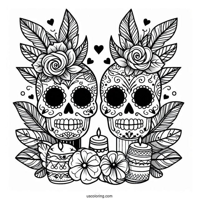 Two Simple Sugar Skulls Coloring Page For Kids
