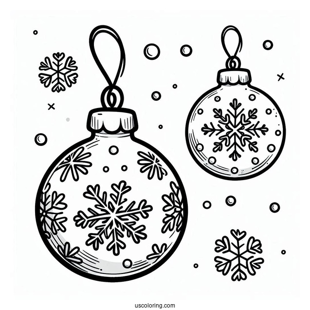 Cartoon Bauble With Snowflakes Christmas Ornaments Coloring Page For Preschoolers
