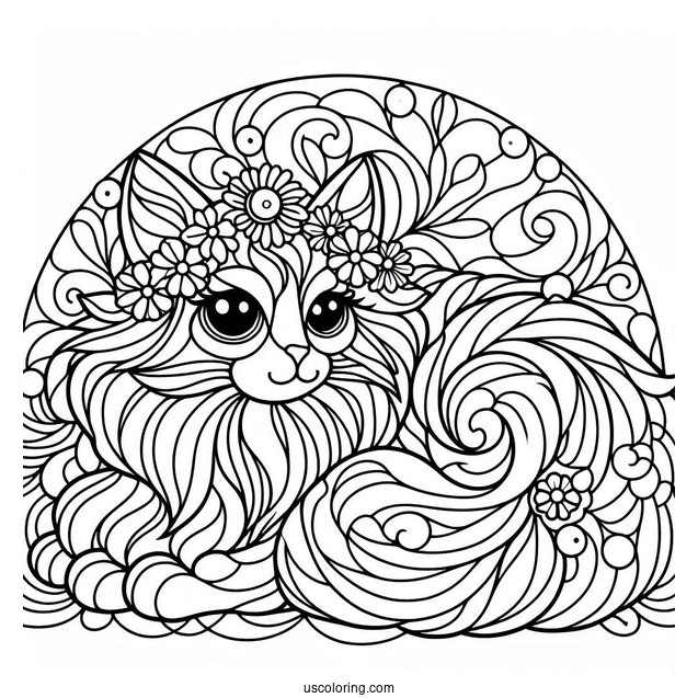 Furry Cat Stained Glass Coloring Page For Kids
