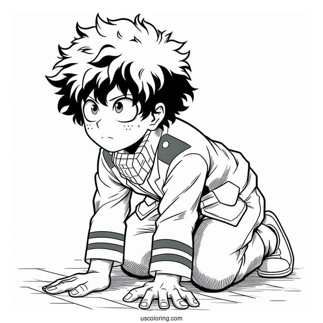 Deku Coloring Page Of Crouched On The Floor