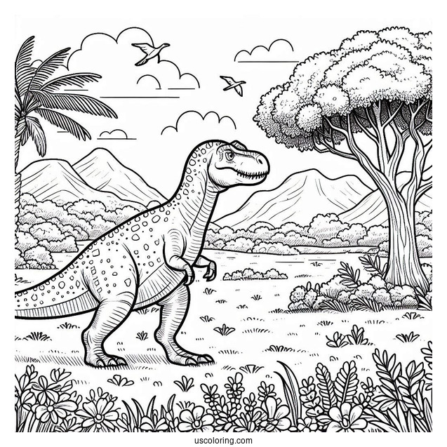 Dinosaur Coloring Page Of Ouranosaurus Strolling In Nature