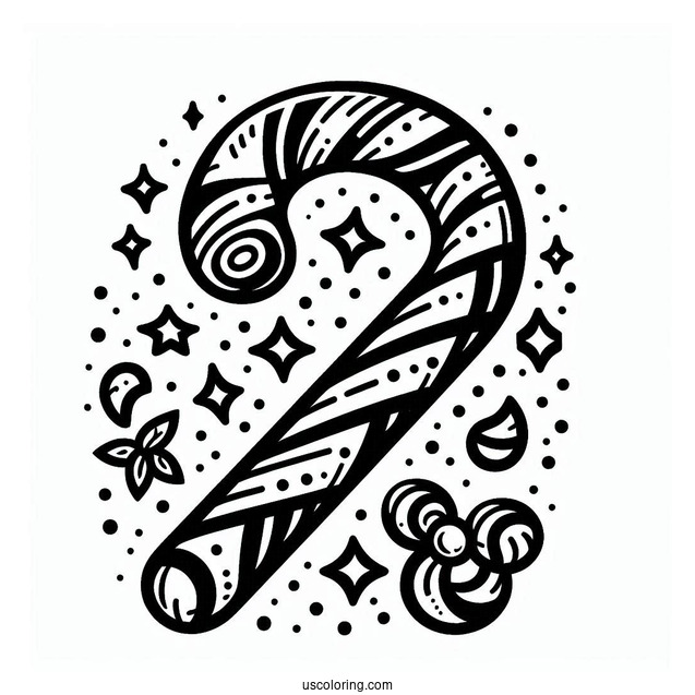 Easy Candy Cane Coloring Page For Kids