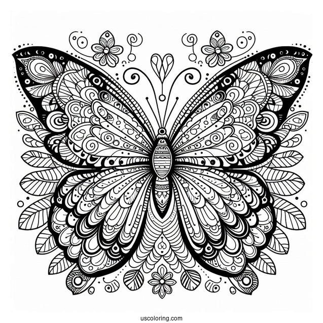Complex Butterfly Coloring Page And Flower Mandala