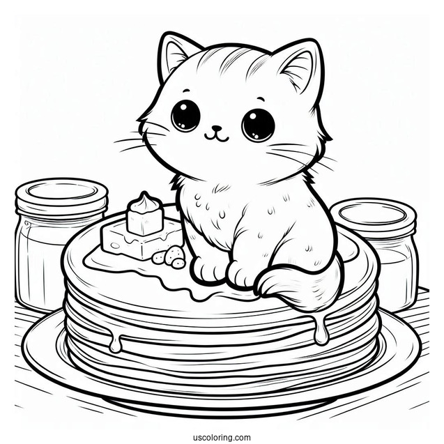 Cat Pancake Coloring Page With Butter