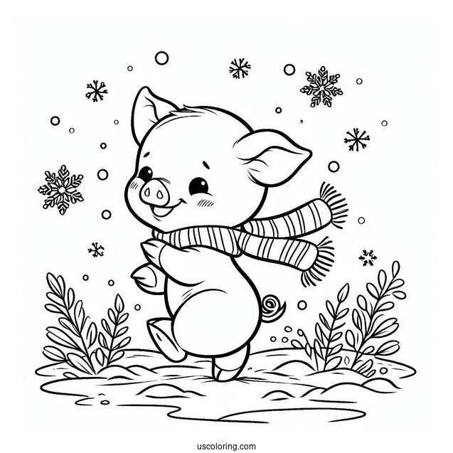 Piglet Coloring Page Playing In The Snow For Kids