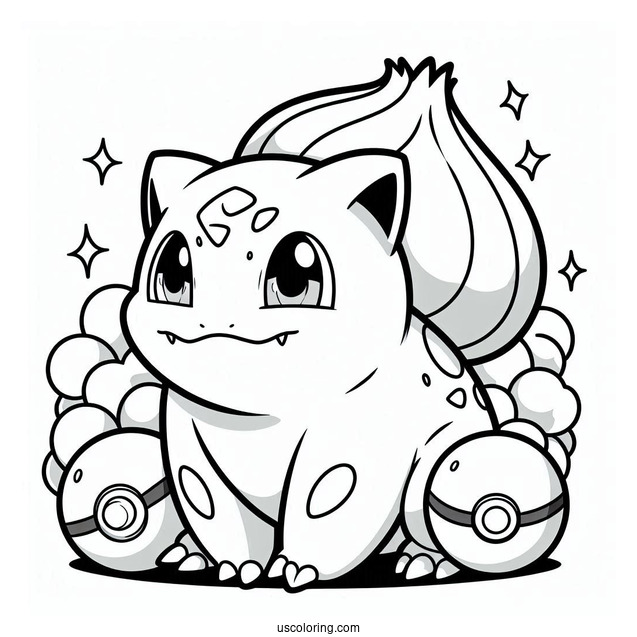 Bulbasaur Coloring Page With Pokeballs