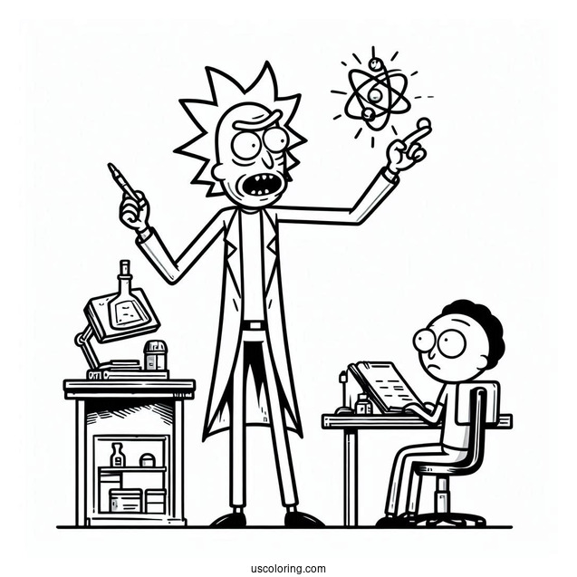 Rick Lecturing Morty Coloring Page