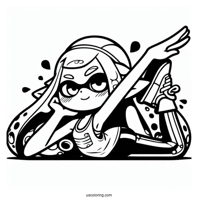 Splatoon Coloring Page Of Easy Agent 3 Stretching Arms Outline For Kids