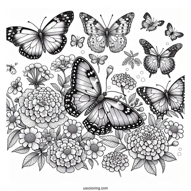 Dozens Of Realistic Butterflies On Flowers