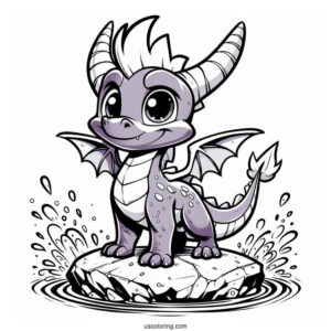 Sypro Coloring Page Standing On A Rock With Water Splashing Behind Him