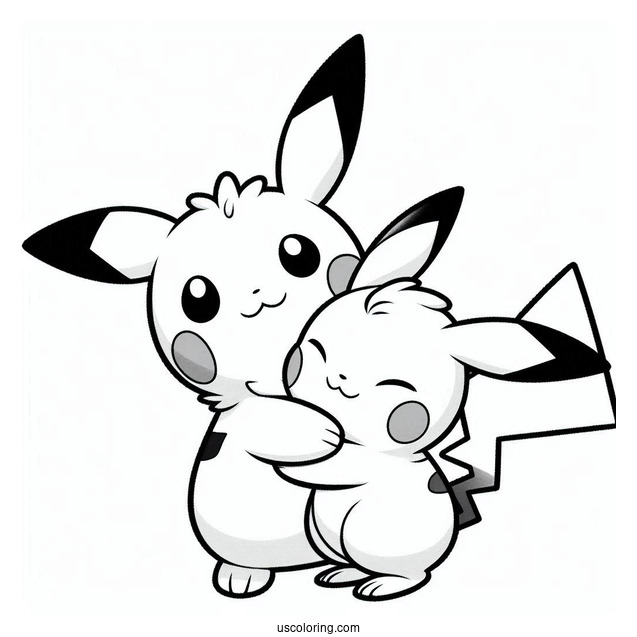 Kangaskid Hugging Pichu Coloring Page For Kids