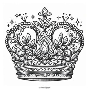 Intricate Crown With Gems Coloring Sheet