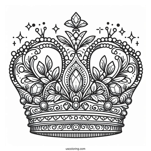 Intricate Crown With Gems Coloring Sheet