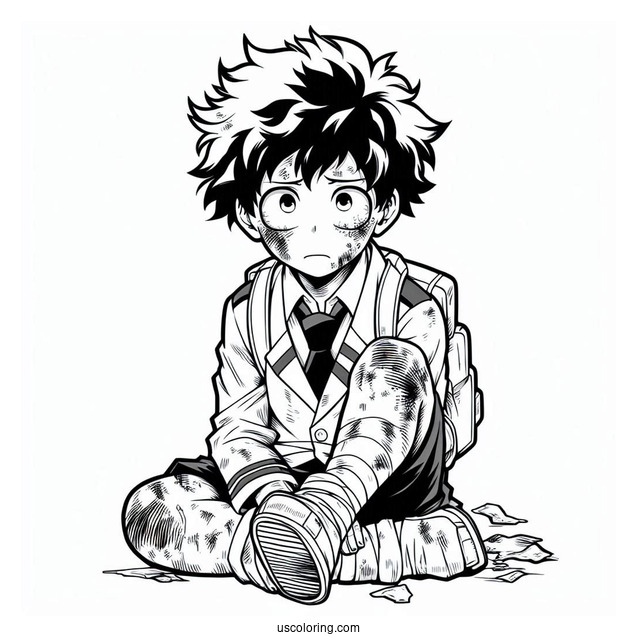 Close Up Of Injured Deku Coloring Page