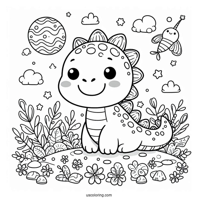 Cute Coloring Page Smiling Dinosaur