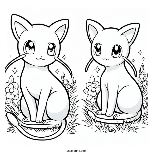 Mew Coloring Page Sitting On Grass