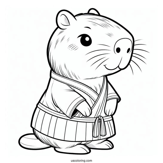 Cartoon Capybara Coloring Page Dressed In A Tunic For Kids