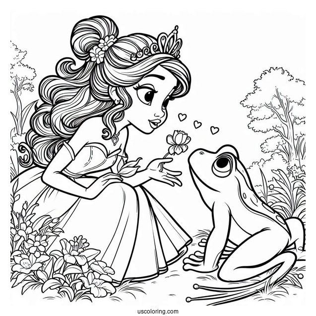 Tiana Talking To Frog Prince Naveen Coloring In