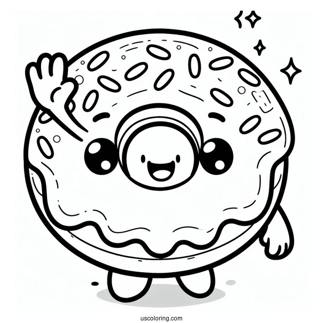 Smiling Cartoon Donut Coloring Page Waving Hand For Kids