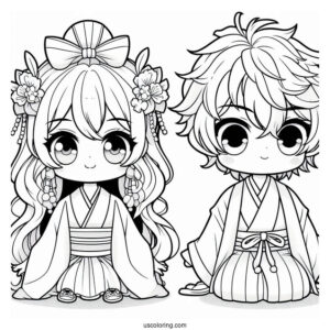 Manga Coloring Page Of Kawaii Fudo Shigeki And Haruyo Iwata For Kids