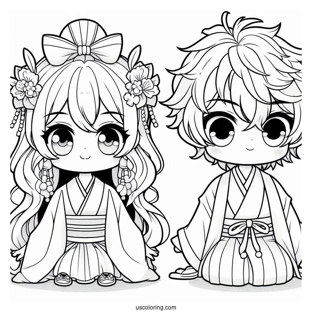 Manga Coloring Page Of Kawaii Fudo Shigeki And Haruyo Iwata For Kids