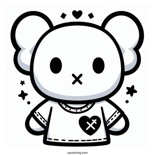 Simple KAWS Coloring Page Companion In Shirt For Preschoolers
