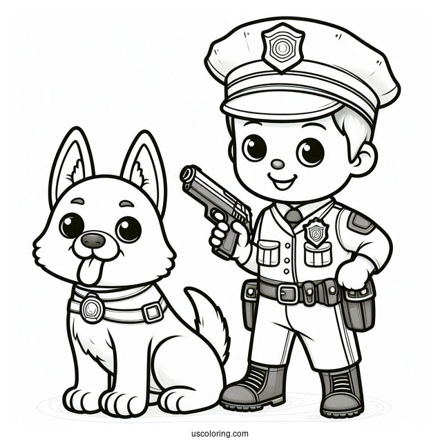 Coloring Sheet Of Police Officer With K-9 Dog