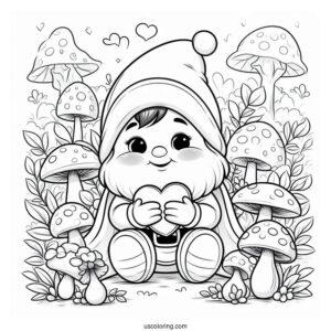 Snow White Coloring Pages Of Bashful Dwarf Surrounded By Mushrooms