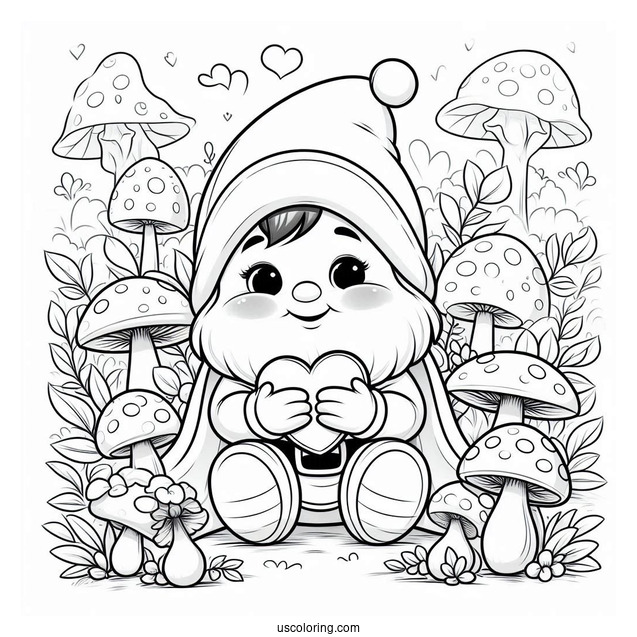 Snow White Coloring Pages Of Bashful Dwarf Surrounded By Mushrooms