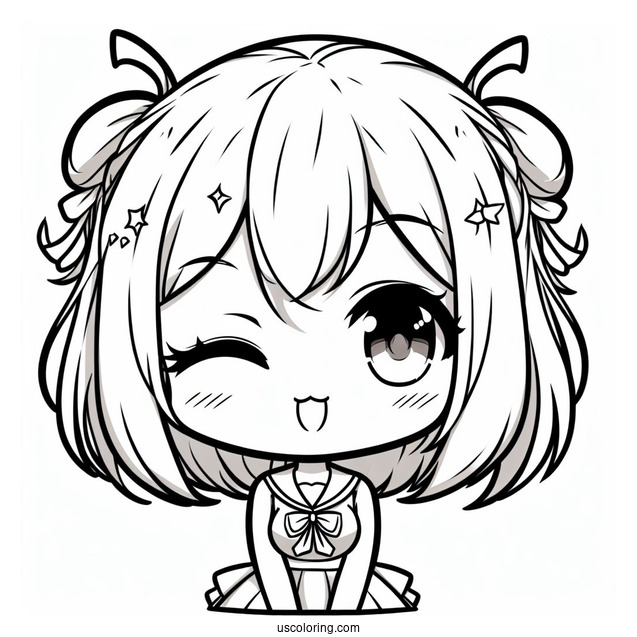 Winking Chibi Girl Coloring Page