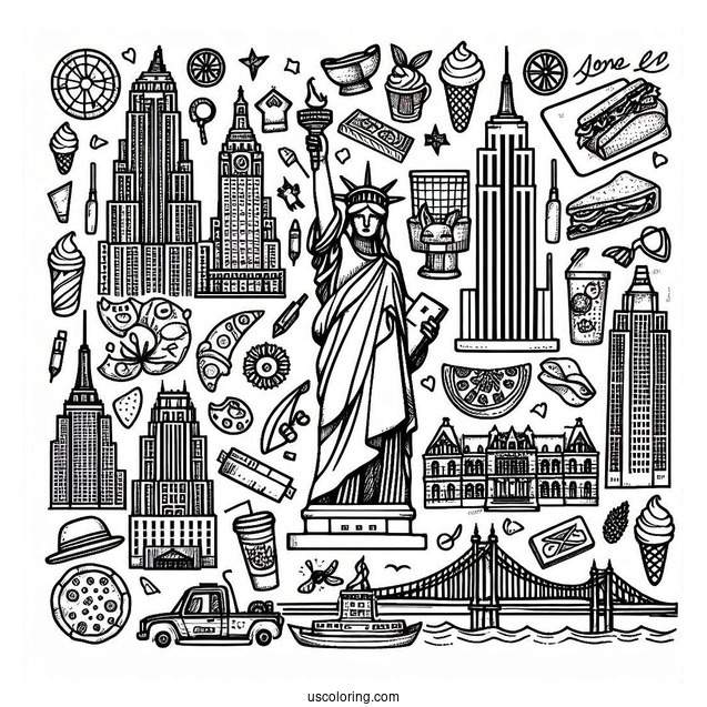 New York Coloring Page Of Elements