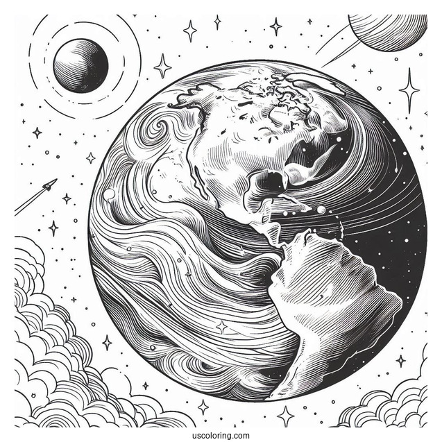 View Of Earth From Space Coloring Page
