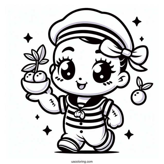 Kawaii Chibi Popeye Coloring Page Carrying Olive Oyl For Preschoolers