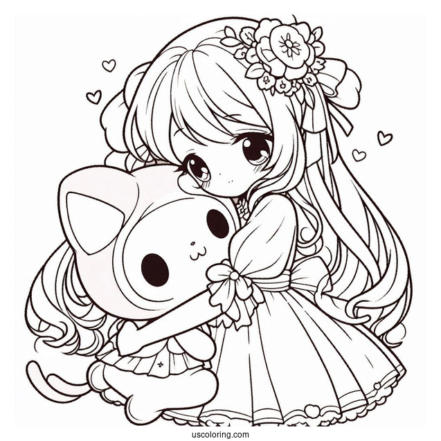 My Melody Coloring Page Hugging Uta Yumeno