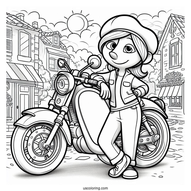 Ratatouille Coloring Page Of Easy Colette Leaning Against Her Motorcycle Outline