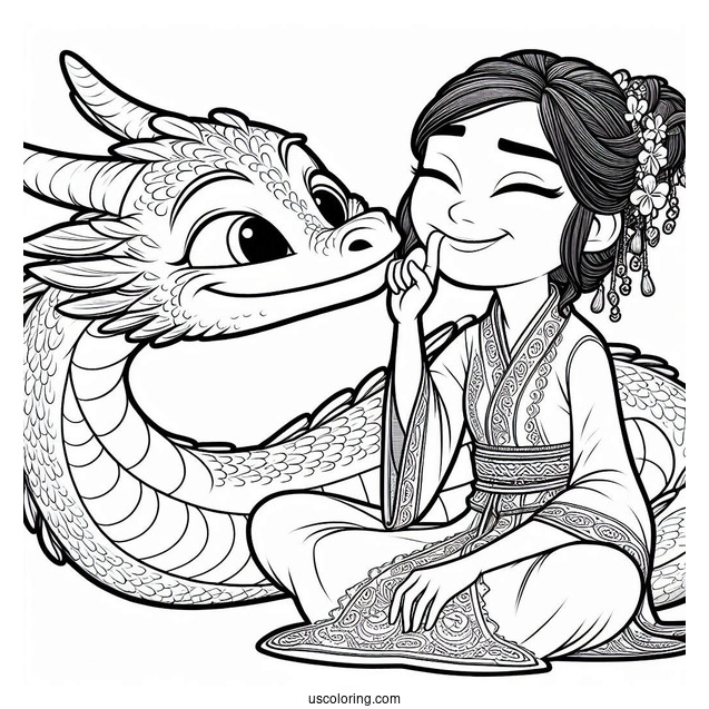 Raya And The Last Dragon Coloring Page Of Raya Tickling Sisu s Chin For Kids