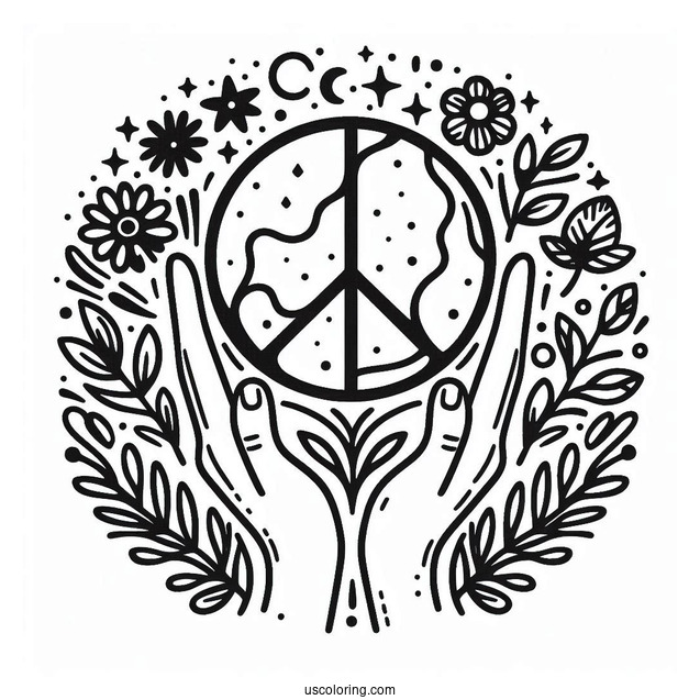 Easy Peace Coloring Page Sign To Color For Kids